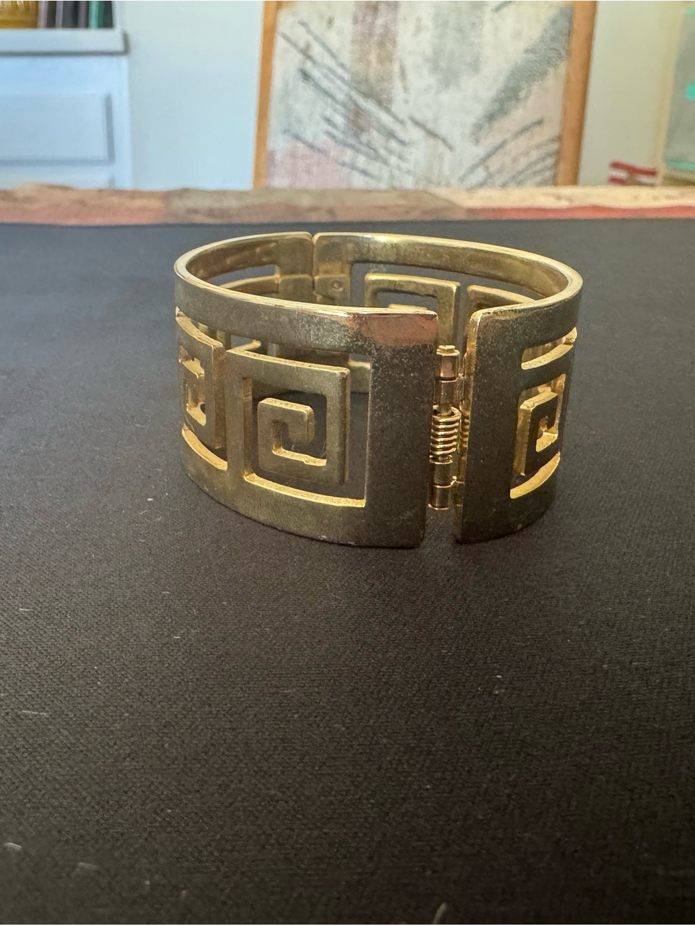 Vintage Gold Open Greek Key Cuff Bracelet Hinged - Picture 3 of 5